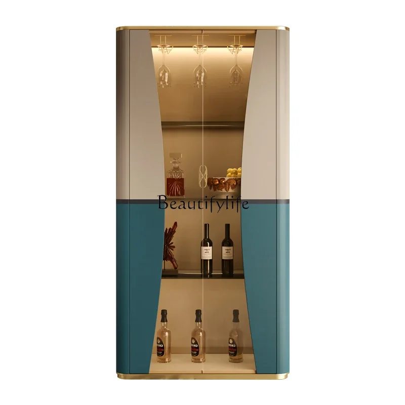 

Light luxury glass wine cabinet restaurant against the wall storage room fashionable modern high-end Italian bookshelf