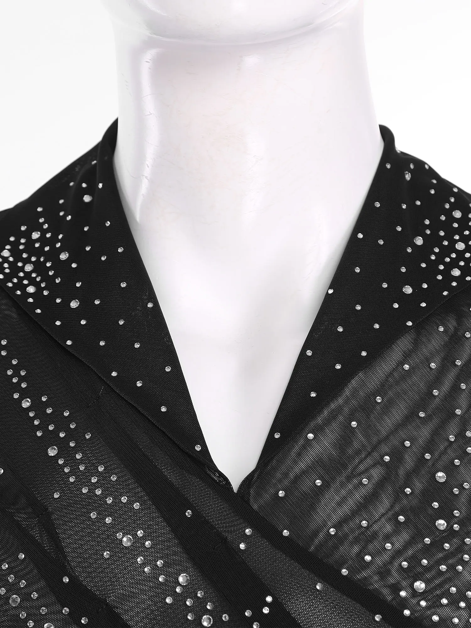 Camisa masculina de tango rumba chacha, camisa de dança latina, ginástica rítmica, manga longa, sobreposição de babados, performance de patinação artística