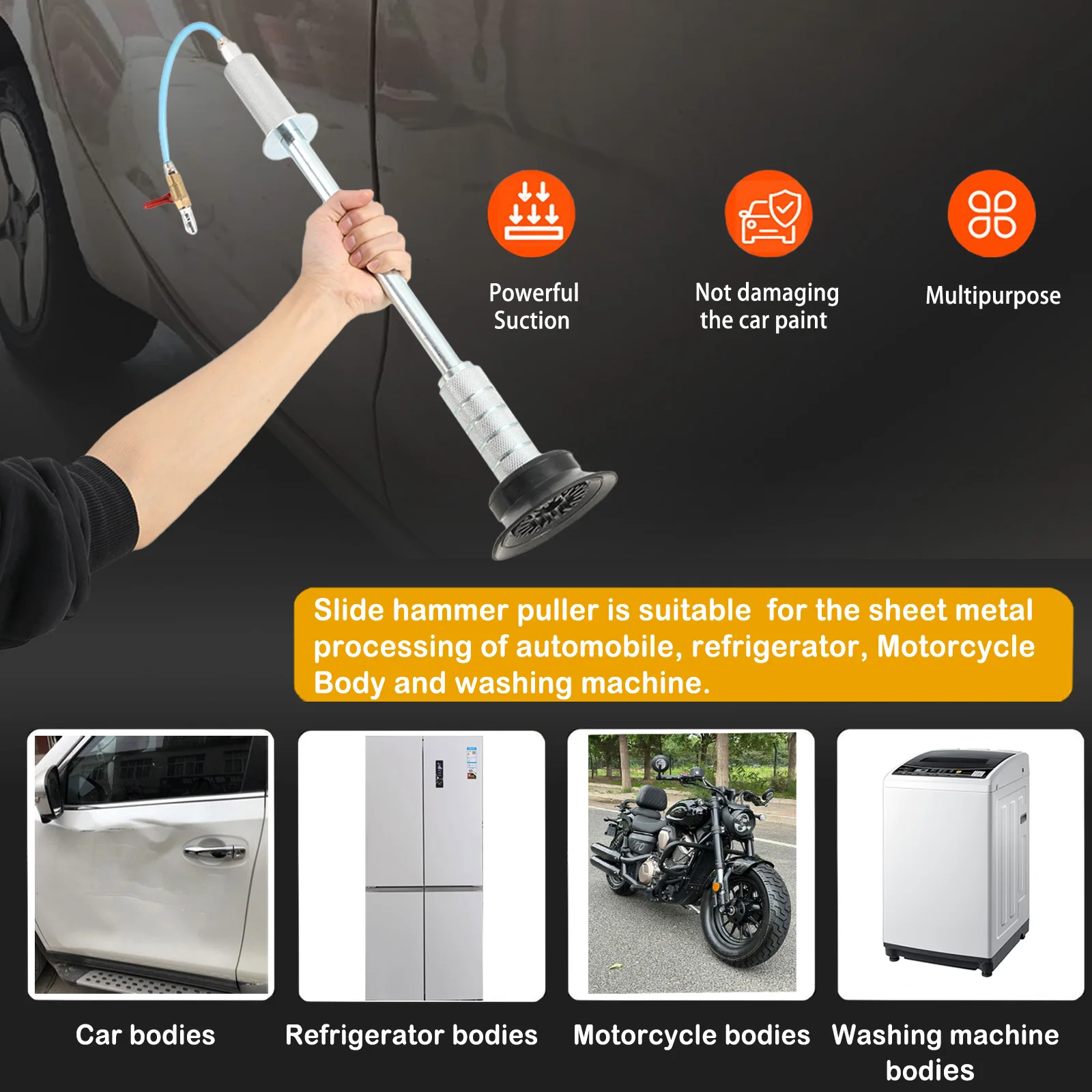 Extrator pneumático de amassados de ar, kit de ferramentas para reparo de amassados de carro, martelo deslizante, ferramentas de alta eficiência, ventosa para reparo de carroceria