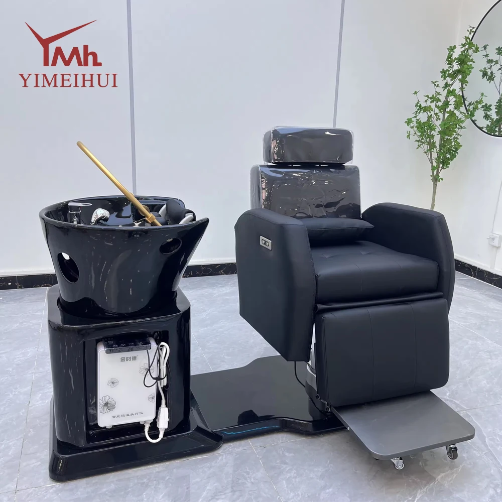 

Black Synthetic Leather Shampoo Bowl Chair Rotated Salon Hair Wash Chair for Barbershops Spa Equipment