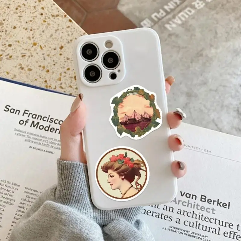 652F 50pcs Removable Adhesive Vintage Doodles Stickers Waterproof Reusable Art Decals Adhesive Sheets For Journal Phone Decor