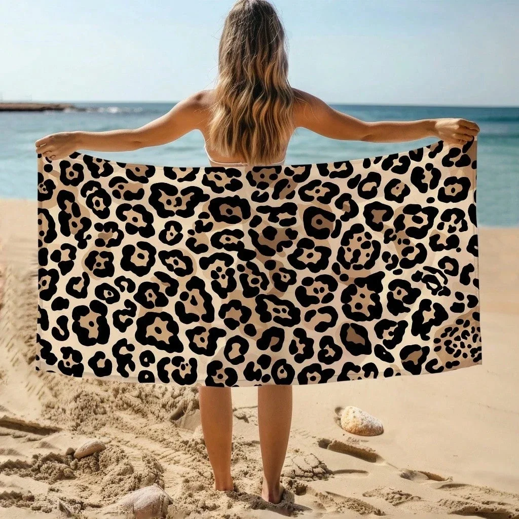 1pc Leopard Print Beach Towel - Ultra-Soft Microfiber Oversized Mat, Highly Absorbent for Travel, Pool, Surf, Yoga & Camping