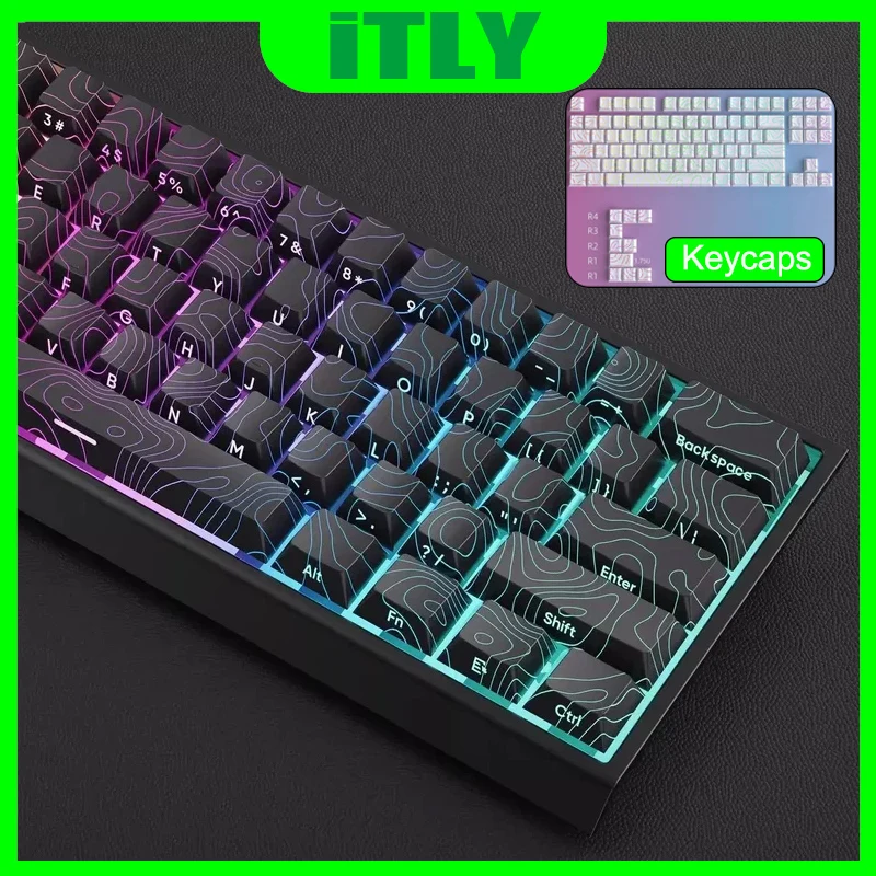 

97 клавиш для клавиатуры MX Switch PBT с боковым принтом, блестящие колпачки для клавиш, полупрозрачная игровая механическая клавиатура, белая крышка для клавиш