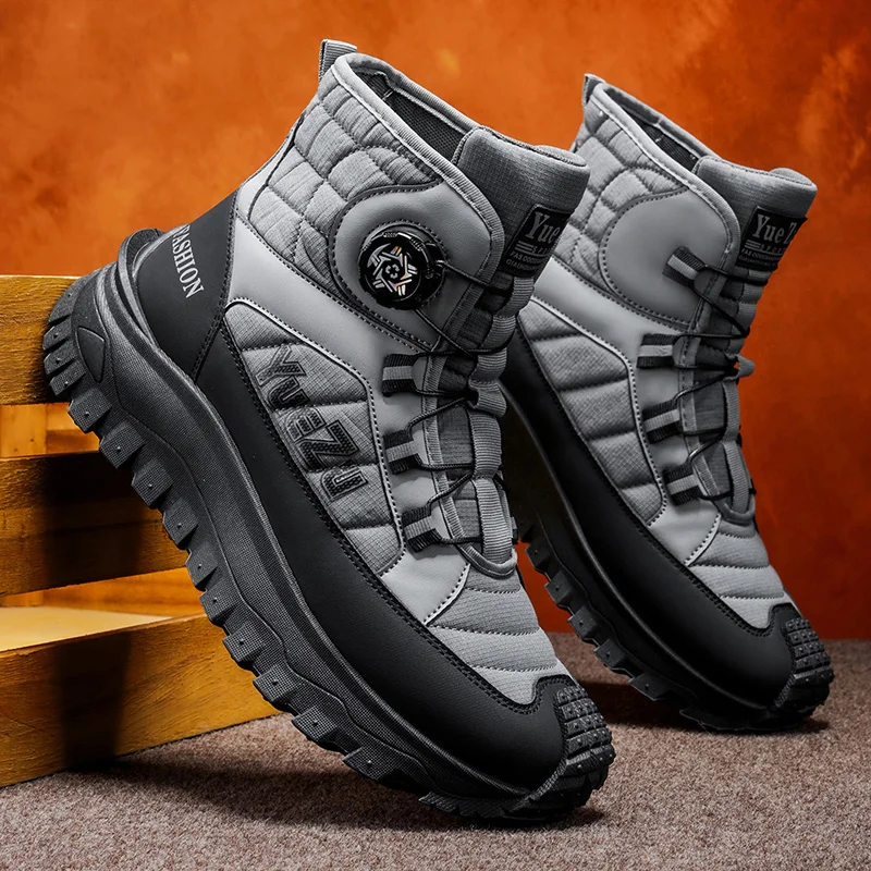 Men's Lace‑free High‑top Boots, Soft Fabric Lining, Thick Wear‑resistant Sole, Ideal for Outdoor, Sports & Daily Casual Wear