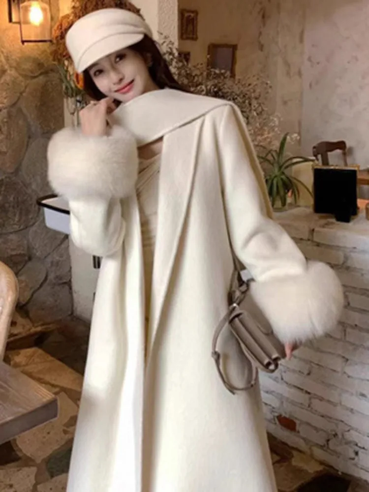 ZMEENNA 여성용 세련된 카멜 울 블렌드 롱 코트 루즈핏 노치 라펠 겨울 아우터 클래식 세련된 따뜻한 오버코트 ZM3340