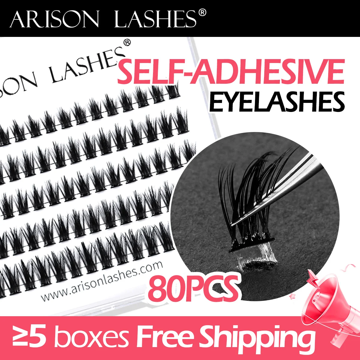 ARISON 50 Cluster C/D Self Adhesive Eyelashes DIY Cluster Lashes No Glue Individual Lash Pre Glued Soft Quick Eyelash Extension