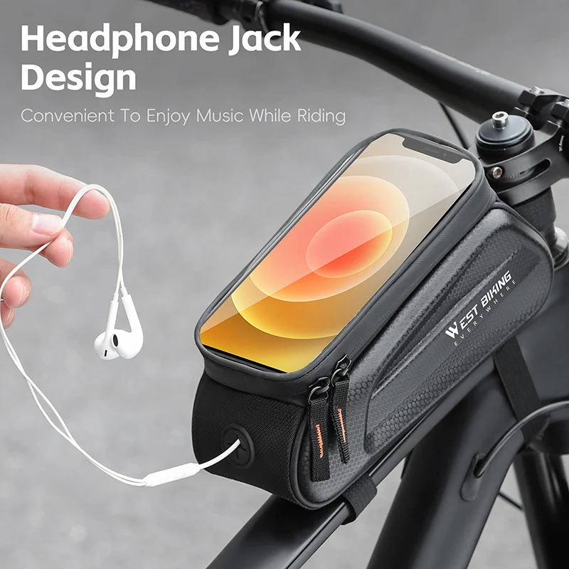 WEST BIKING 7.0 Inch Bike Phone Touch Screen Bag Bicycle Reflective Top Tube Bag EVA Hard Shell Water Repellent Front Frame Bags