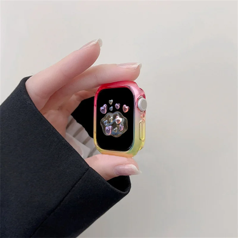 Ctue Cover casing perubahan bertahap bening untuk casing jam tangan Apple, bingkai pelindung Bumper PC 49mm 45mm 40mm 44mm untuk iWatch 8 7 6 5 SE