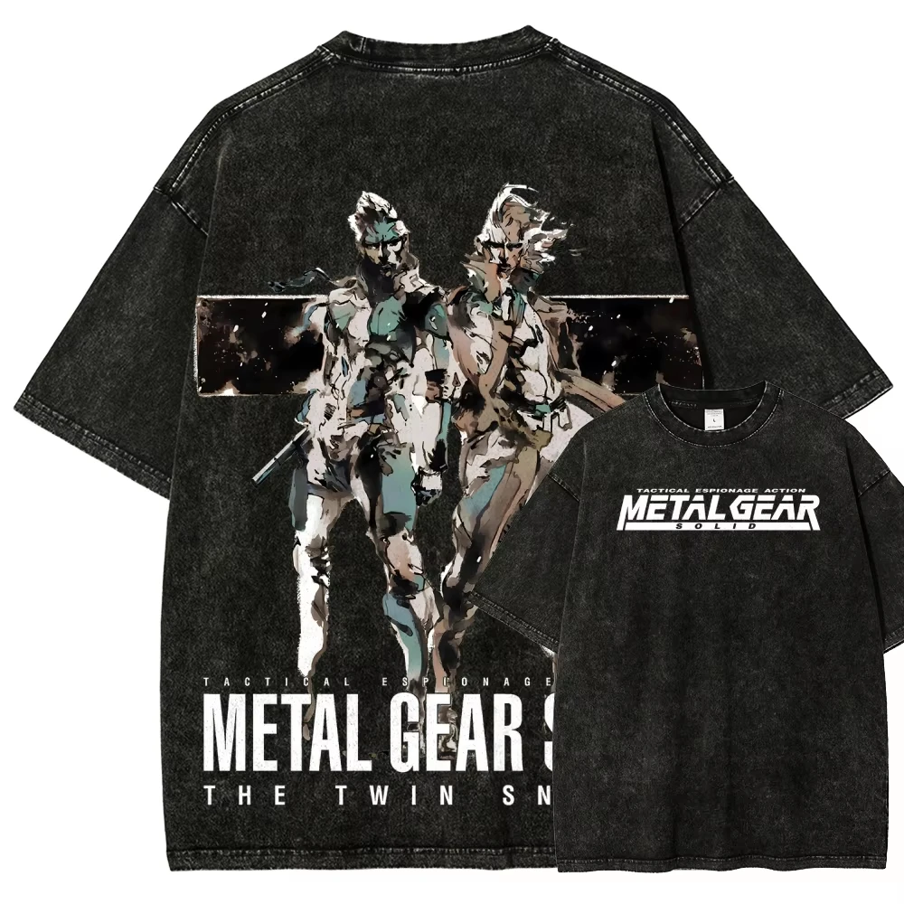 Metal Gear Solid Washed T-shirt Oversized Unisex Vintage Loose Retro Fashion Streetwear Trendy Cotton Short Sleeves Classic soft