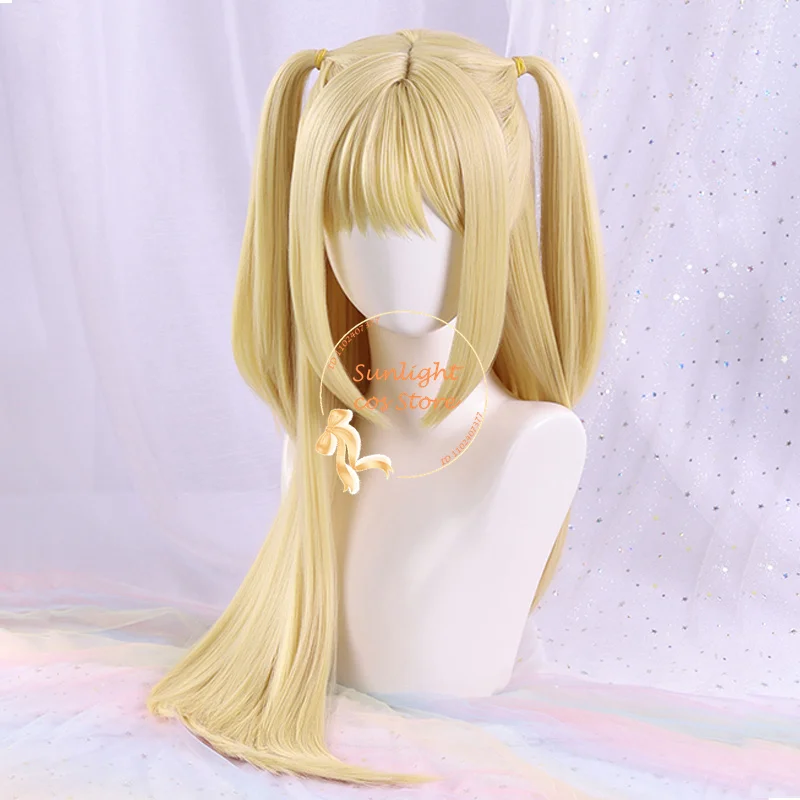 MisaMisa-peluca larga de Cosplay para mujer, pelo sintético resistente al calor, color amarillo dorado, Misa Amane Anime, incluye gorro