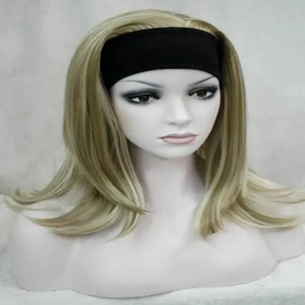 Popular Women’s 3/4 Half  Long Mixed Blonde Straight Lady Headband Cosplay Wigs