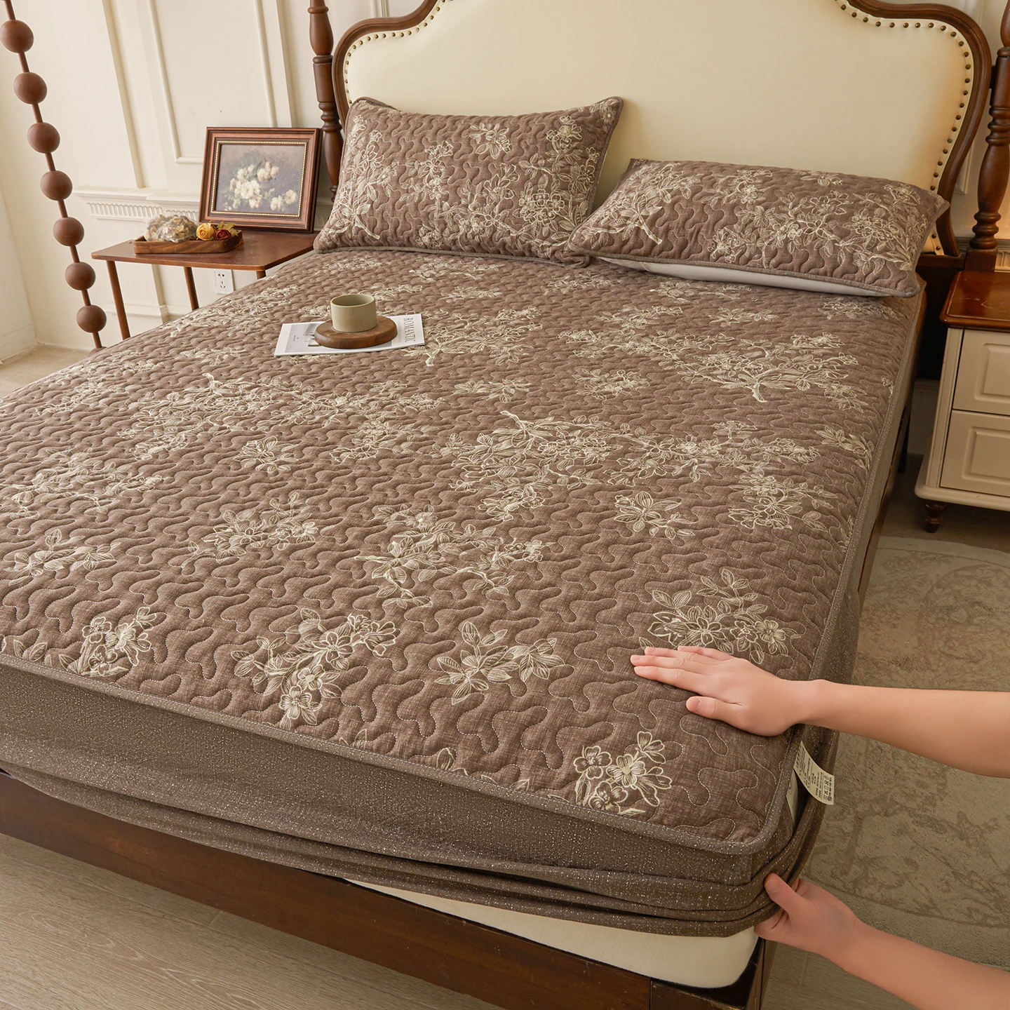 

Коричневое покрывало для кровати с цветочным принтом, одинарное/двуспальное/королевское, мягкое, утолщенное, для матраса, защитное, cubre colchón