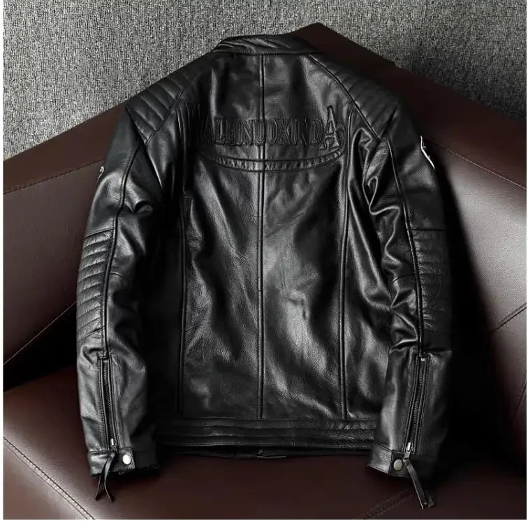 Shop,Biker moto Asian size men's quality genuine leather Jacket slim natural cowhide coat.Casaco de couro genuíno Cool