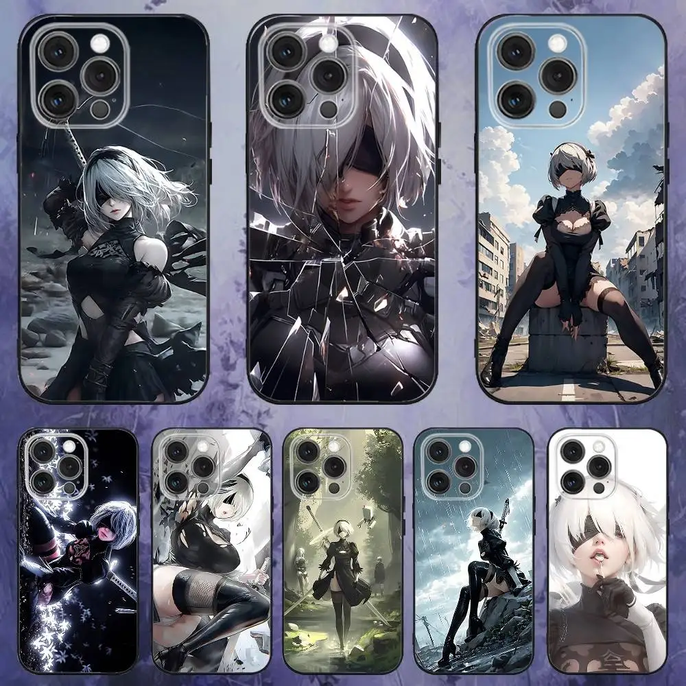 

Game N-Nier Automata Phone Case For iPhone 17,16,15,14,13,12,Pro,Max,Plus,E,SE4,Air,Mini Black Soft Box