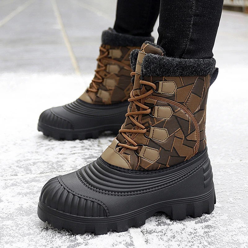 Botas de tornozelo de neve forro de pelúcia masculino, impermeável, antiderrapante, confortável, quente, ao ar livre, camurça, esqui, inverno