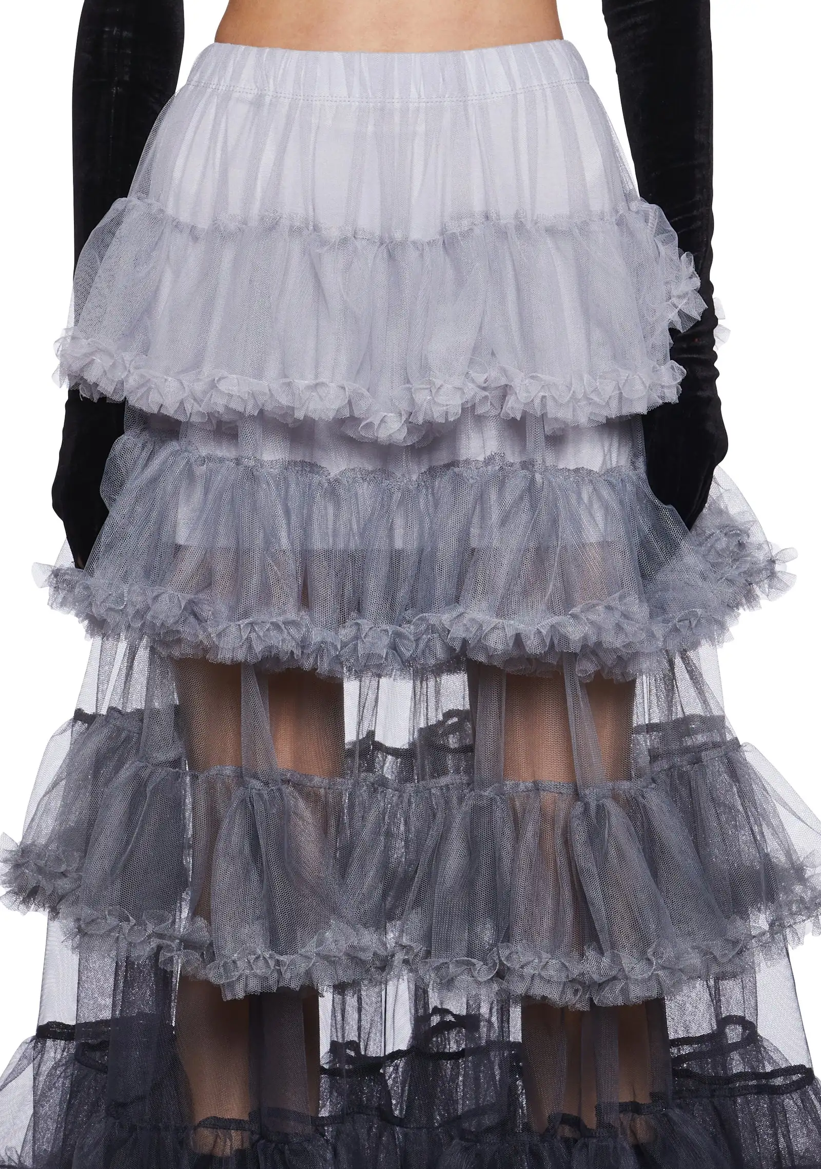 Stylished Multi Colored Layerd Illusion Long Tulle Skirts With Ruffles Trimmed Details Gothic See Thru Long Tulle Women Skirt