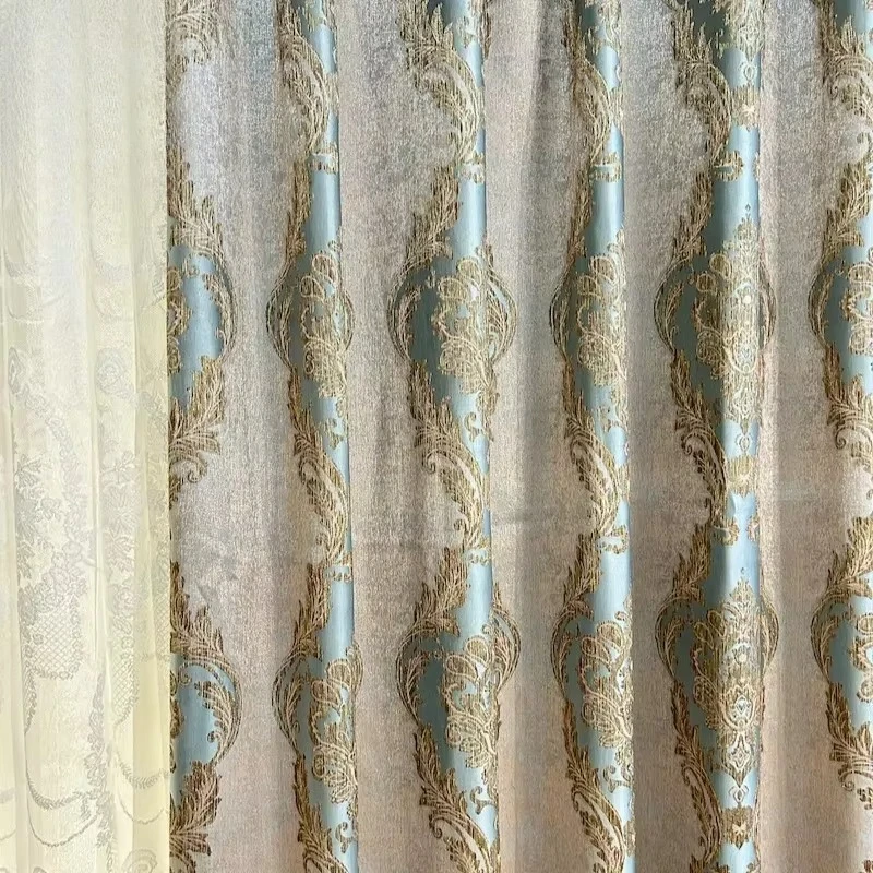 High-precision Gold Wire Jacquard Blue European-style Luxury Fashion High-level Shading Curtains for Living Room Bedroom Dining