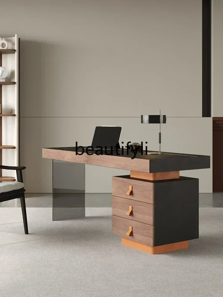 

35minimalist solid wood desk light luxury modern simple multi-functional leather living room desk study