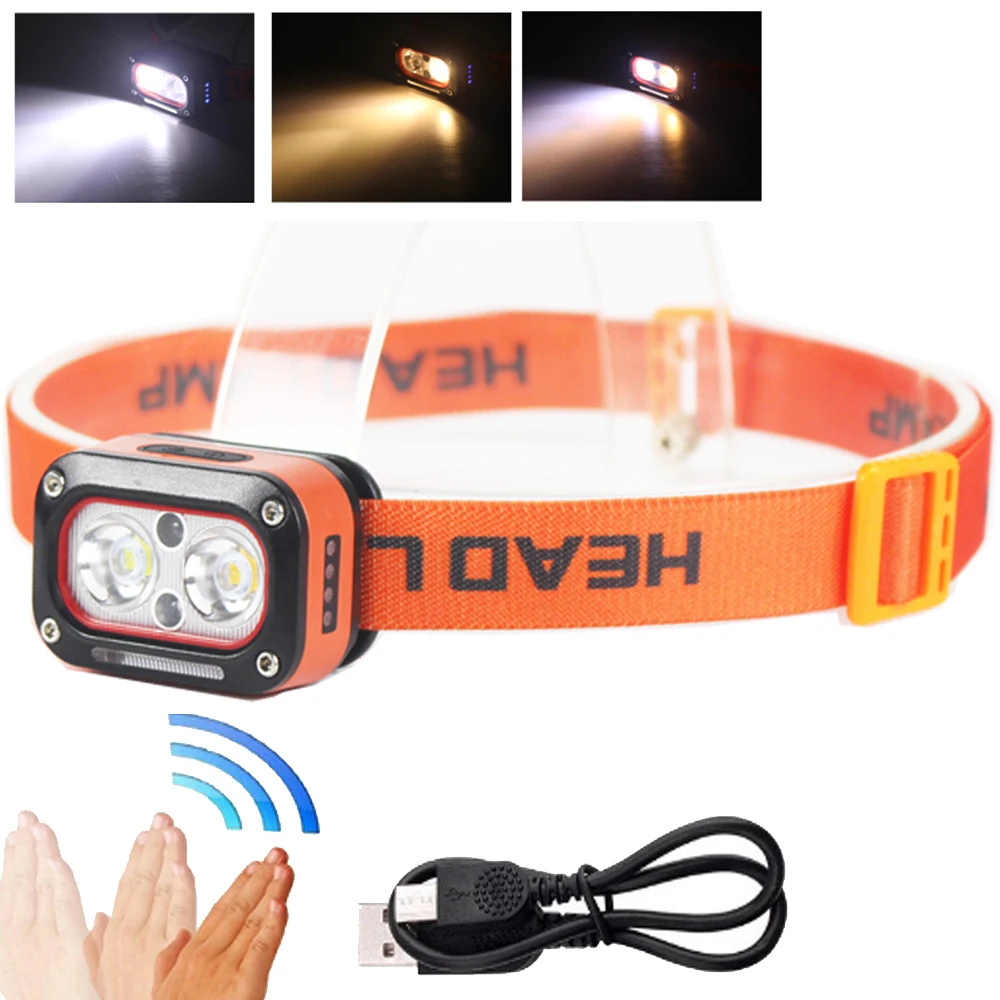 

LED Headlamp Rechargeable Headlight Waterproof Flashlight White Yellow Red Light Lightweight Outdoor Night Run Induction Lantern