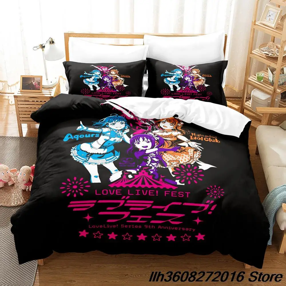 2024 Kawaii Love Live! Bedding Set Cartoon Anime three-piece set Adult Kid Bedroom Duvetcover Sets Kawaii colcha de verano cama