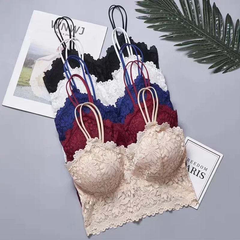 Women Lace Bras Top Comfortable Bralette Solid Color Sexy Underwear Vest Female Hollow Out Wireless Lingerie Seamless Bra