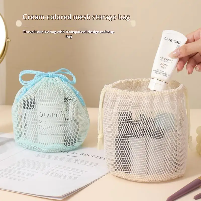 Large Capacity Mesh Cosmetic Bag Breathable Mesh Transparent Travel Makeup Organizer Smooth Zipper Multipurpose