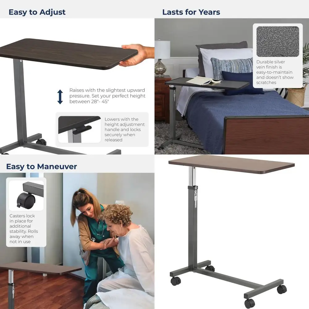 

Накладной стол с регулируемой высотой и колесиками, дизайн с серебряными прожилками для больниц и домашнего использования