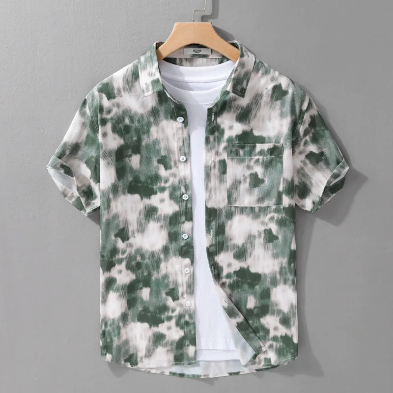 

een adient Dyed ort Sve Men's irt Summer Personali Color Colion Print Casual Loose Fit Polyester Blend irt