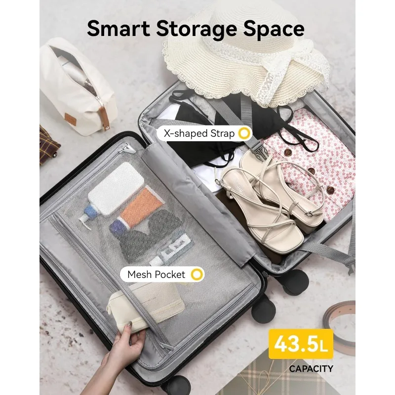 Luggage with Spinner Wheels, Polycarbonate Expandable Hard Shell Suitcase, Carry On 20 Inch, White