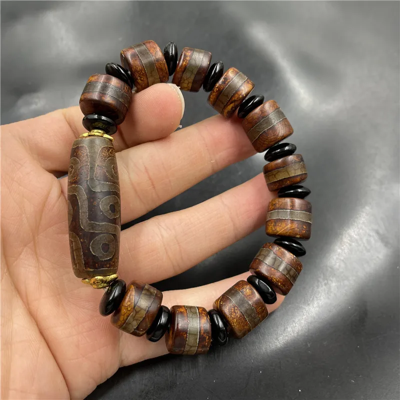 Old Line Barrel Shaped Bead Bracelet Men and Women 9 Th Style Eyes Dzi Agate