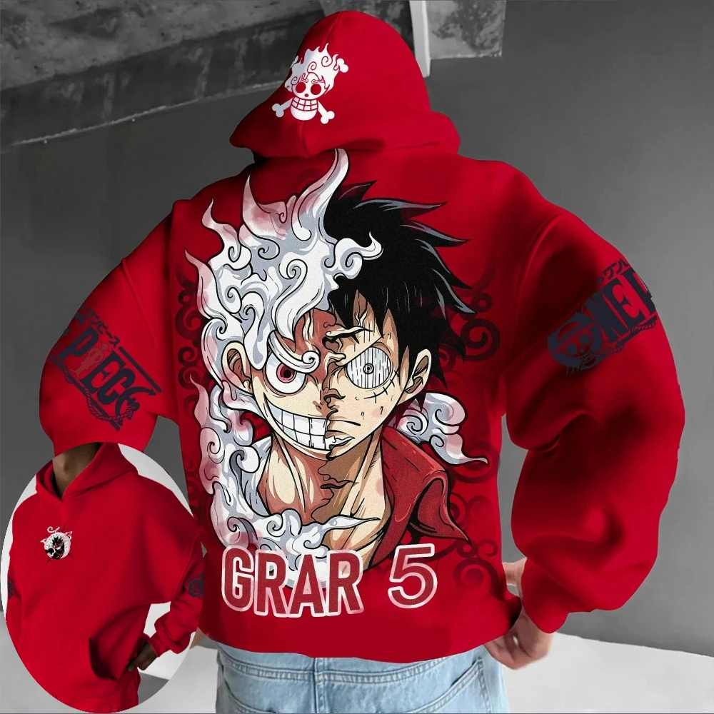 Sweater Hoodie Pria ONE PIECE Monkey D. Luffy Anime Jepang Musim Semi dan Musim Gugur Anak Laki-laki Lengan Panjang Y2K Paket Orang Tua-Anak