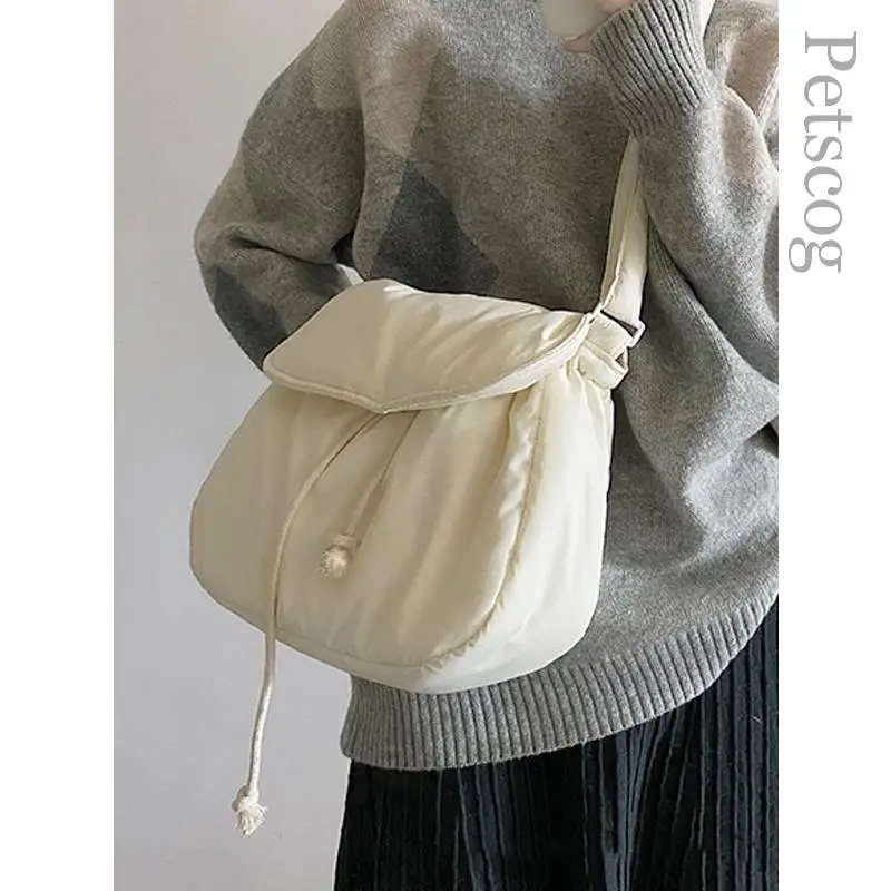 Bolso de hombro cruzado informal de algodón suave para mujer, bandolera blanca de gran capacidad, bolso de estudiante, bolsos sencillos de moda para