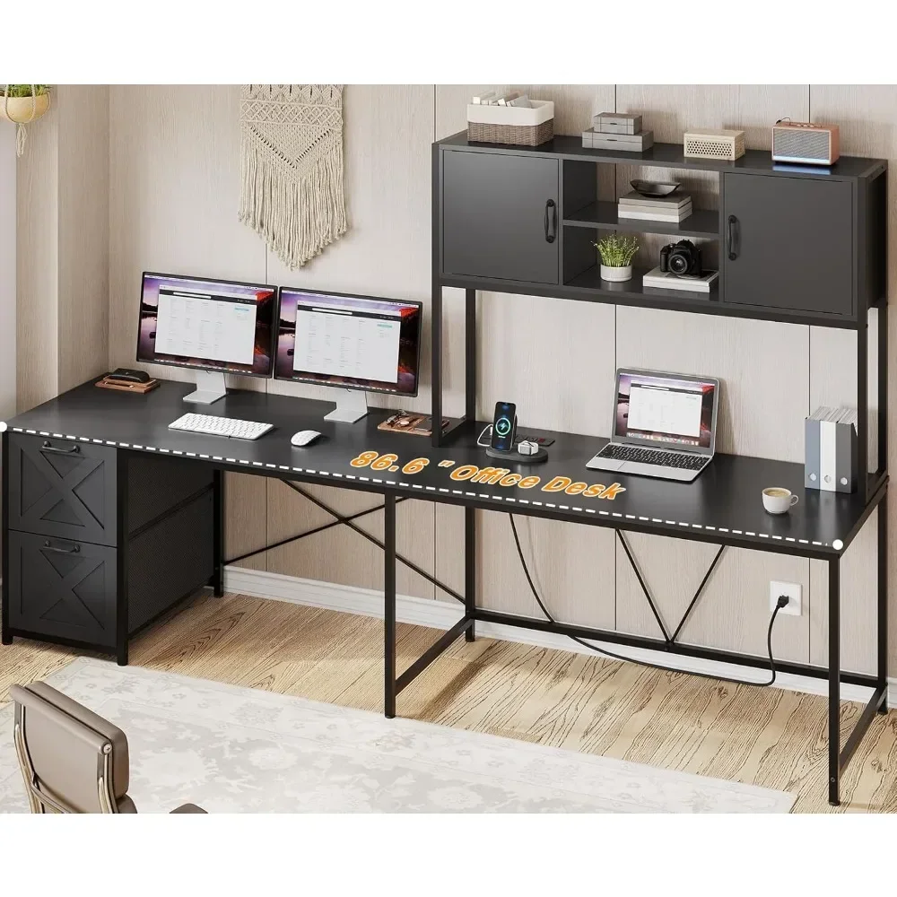 Bureau d'ordinateur réversible en forme de L, bureau de jeu avec lumières LED, égouts de proximité en tissu, prise de courant