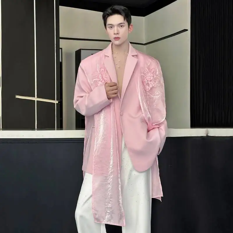 2026 Autumn New Fashion Pink Men's Blazer Personalized Embroidered Flowing Loose Suit Jacket Single Button Design 9GJ3M