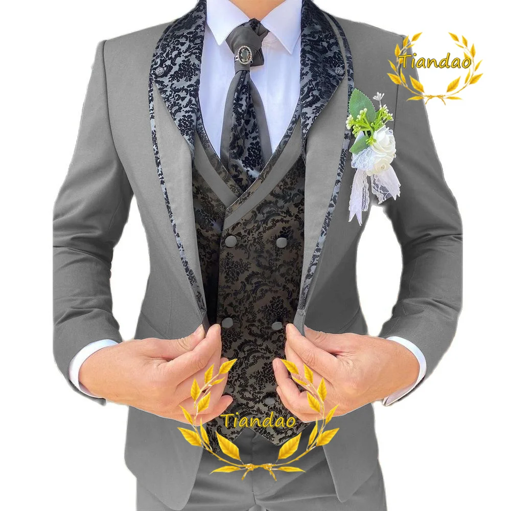 Traje de boda para hombre, Blazer Formal, pantalones, chaleco de tres piezas, conjunto de chaqueta de novio, traje Jacquard ajustado, conjuntos de