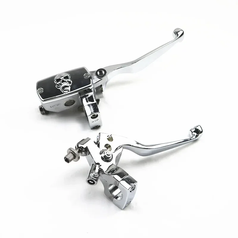 

Chrome 1" Motorcycle Handlebar Skull Reservoir Brake Clutch Lever Custom