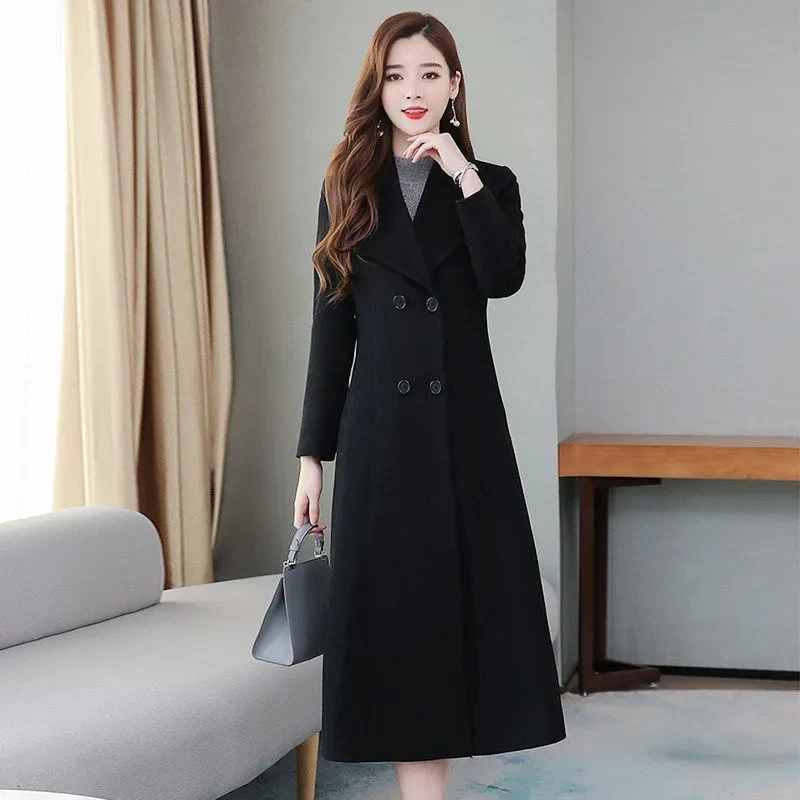 High End Temperament Long Woolen Coat For Women Autumn Winter Thicken Wool Overcoat Mother\'s Elegant Blend Wool Jacket