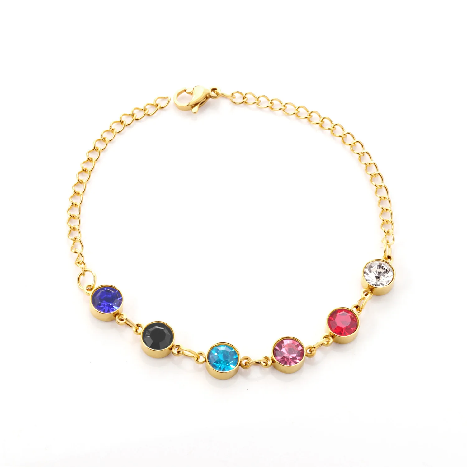 

Round mixed-color rhinestone bracelet, elegant faux pearl chain, stainless steel bracelet for women.