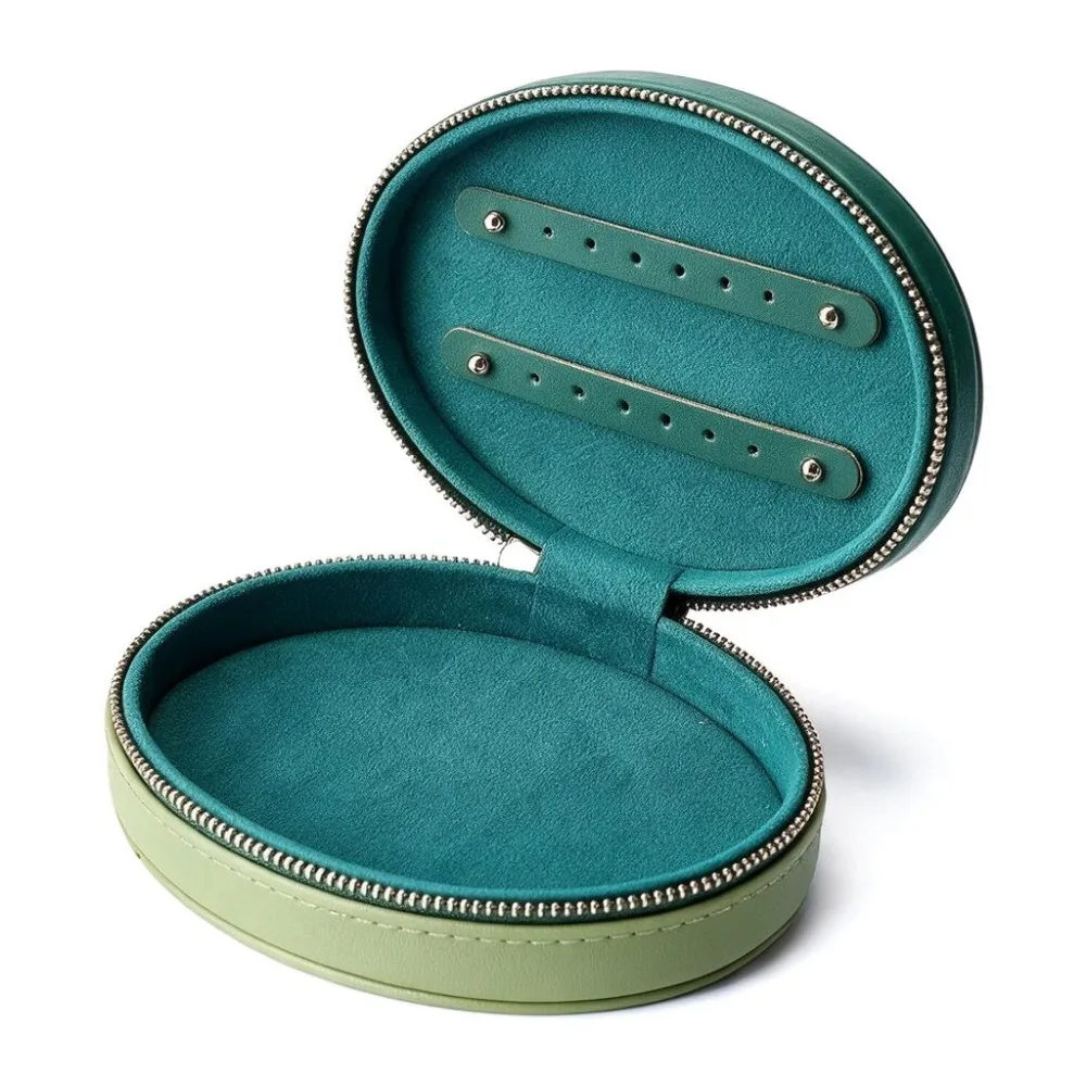 Travel Small Jewelry Box Oval Contrast Color PU Leather Earring Bracelet Ring Storage Organizer Zipper Pouch Bag for Women
