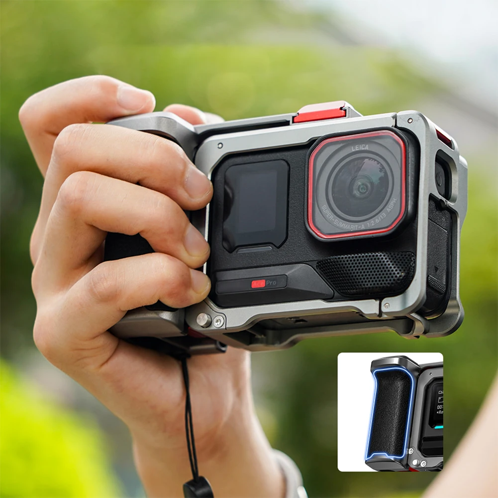 ل Insta360 Ace Pro/2 كاميرا معدنية قبضة جبل مع غطاء العدسة الإفراج السريع كاميرا قفص أرنب كاميرا قابلة للفصل توسيع الملحقات