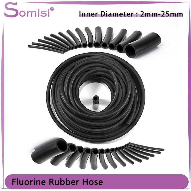 

Fluorine Rubber Hose Diameter 2 3 4 5 6 7 8 10 12 16 18 19 25mm FKM Viton Tube Acid-base Heat Oil Resistant Fluororubber Tubing