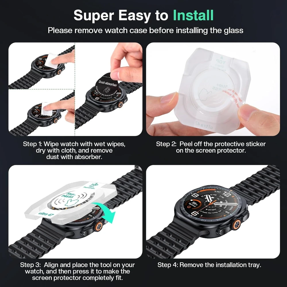 2PCS Tempered Glass For Samsung Galaxy Watch Ultra2 47mm Cover Anti-Scratch Screen Protector for With Tool Easy Install Kit image 6