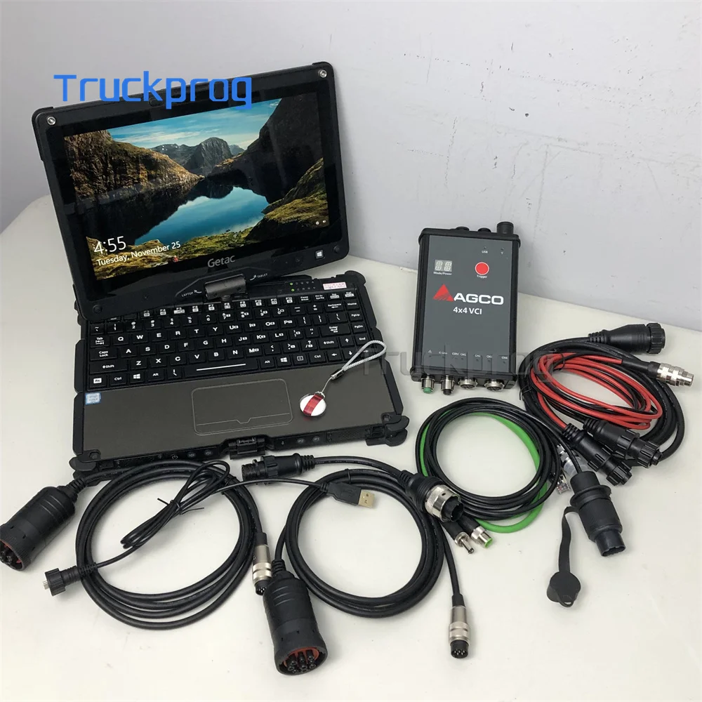 For AGCO 4X4 VCI Diagnostic Tool for AGCO Machinery Fendt Massey Ferguson Valtra Supports CAN K-Line Protocols Getac V110 Laptop