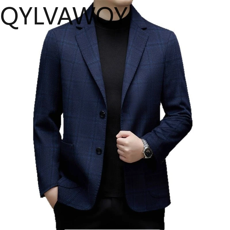 

QYLVAWOY Wool Blazer Masculino Autumn Winter Blazers for Man Slim-fit Cashmere Blazer Man Mulberry Silk Coat High-end Business