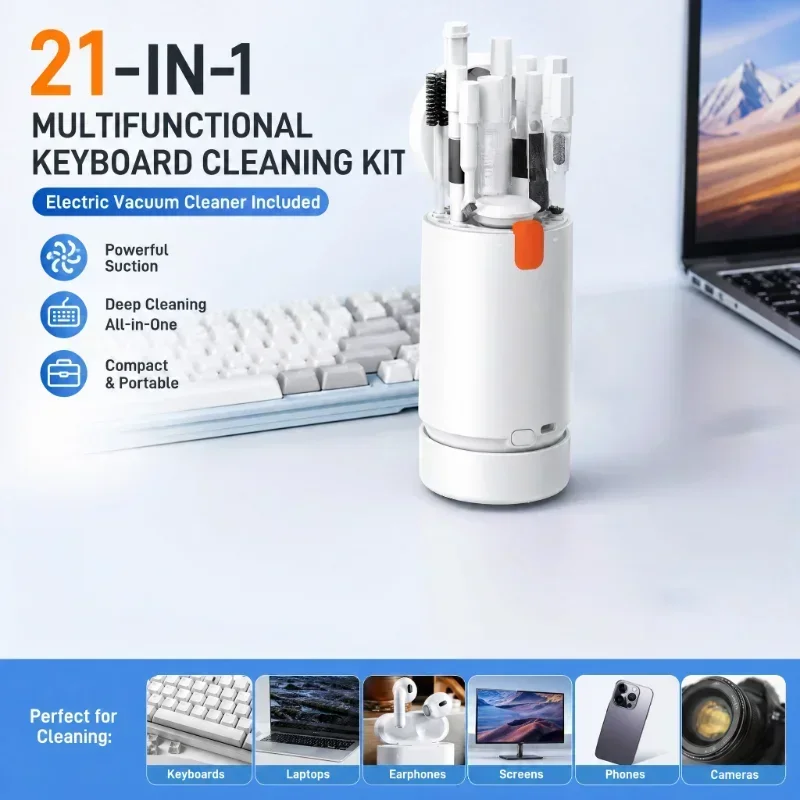 21 in 1 Multi Function Keyboard Cleaning Kit with Electric Vacuum Computer Screen Monitor Camera Earphone Gap Dust Tools