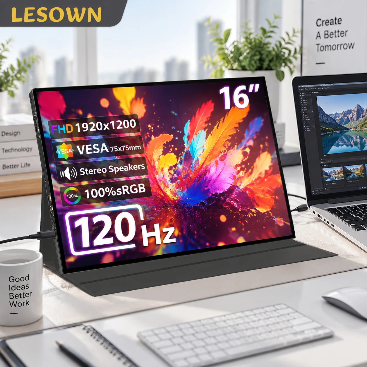 LESOWN 16 Inch Touch Screen Monitor 2K Display 120Hz Portable LCD Screen Capacitive Panel Laptop PC Second Monitor HDTV VESA