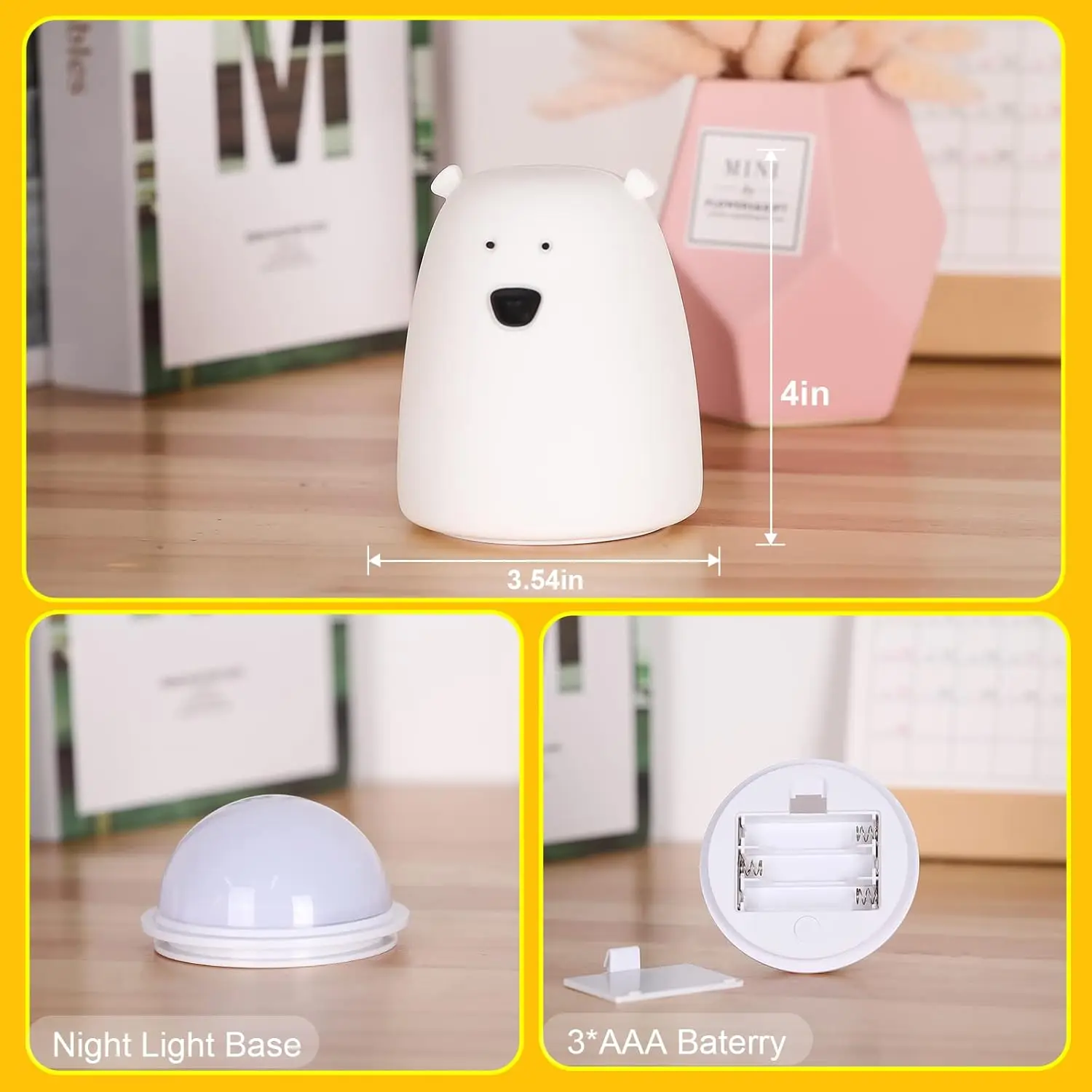 New Cute Small Bear 7 Colors LED Night Light  Battery Powered Baby  Bedside Lamp Silicone Touch Sensor Tap Control Kid Gift