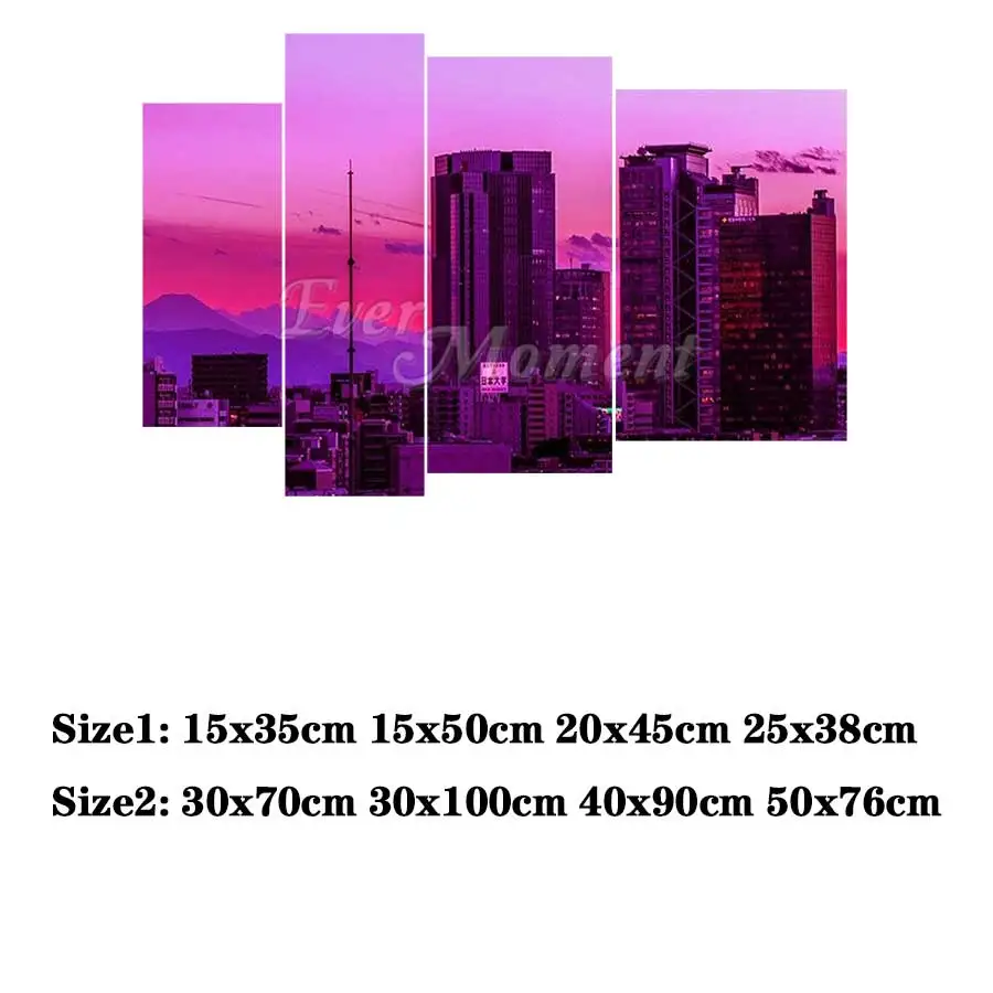 Ever Moment Diamond Painting Multi-picture Pink City 4 Panels Resin Drill Wall Decoration Diamond Display Gift Handmade 1M017