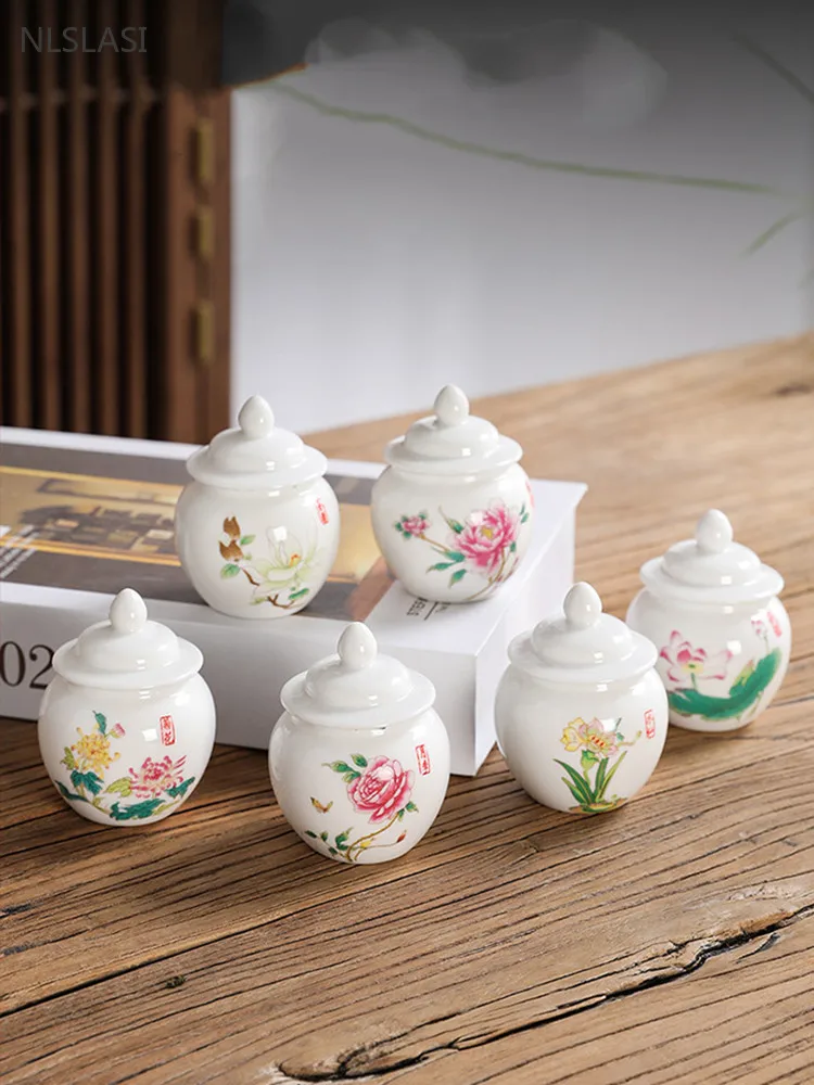 40ml Ceramic Chinese Tea Jar Mini Portable Sealed Tea Storage Jar Exquisite Moisture-proof Coffee Container Chinese Tea Supplies