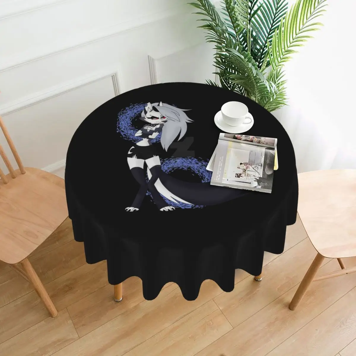 مفرش طاولة مستدير مقاوم للماء من Helluva Boss Loona، مفرش طاولة مقاوم للزيت لأحداث المطبخ، غطاء طاولة الطعام 60 بوصة